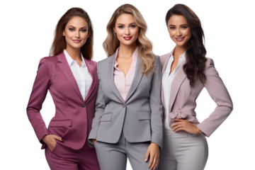Three smiling happy business women's isolated on a transparent background. Generative Ai