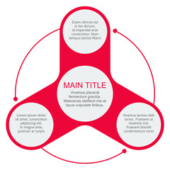 Circular red infographic template with 3 steps