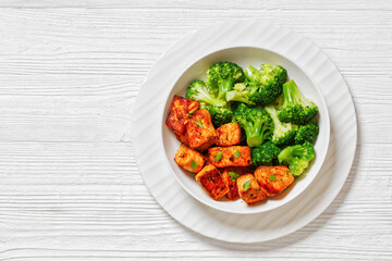 baked salmon bites with steamed broccoli florets