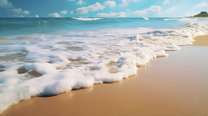 Waves rolling onto a sandy beach, capturing the motion and energy of the ocean