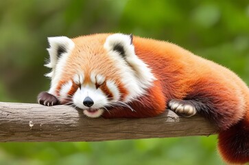 Fototapeta premium Sleeping Red Panda: Funny and Cute Animal Image. 