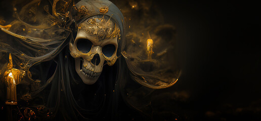 Eerie Necromancer: Skull Mask and Haunting Crown