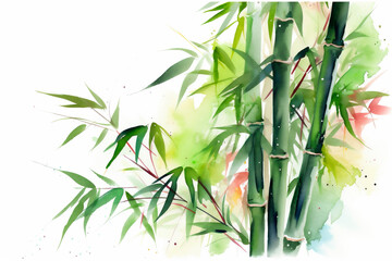 Generative AI illustration of a panoramic watercolor bamboo painting background