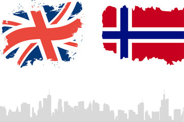 UK and Norway  Vector Flag with the background of Buildings. Vector Illustration