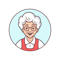 Happy old woman portrait character design. Avatar of a old female. Cute vector line illustration