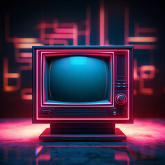 Retro TV Cyberpunk Style Vivid Neon Colors