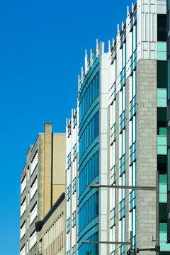 Low angle side view of series of buildings on Charest Boulevard in the lower town, Quebec City, Quebec, Canada