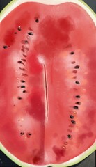 Watermelon in a cut close-up watercolor drawing