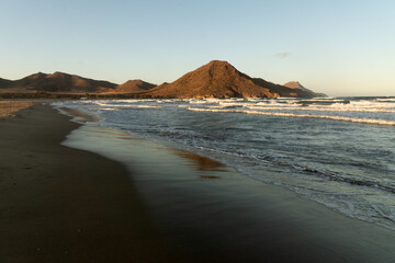 Los Genoveses beach at sunset in the Gata Cape Natural Park coast. Almería, Andalucía, Spain.