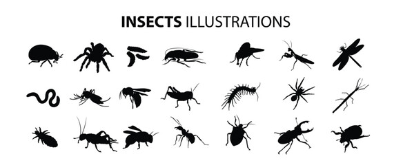 insects vector illustrations. insects silhouettes. insects set