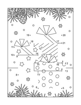 Three winter holidays gift boxes dot-to-dot activity sheet
