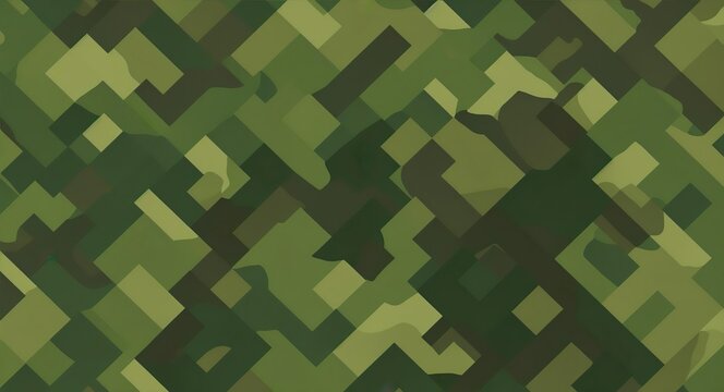 Digital forest camouflage. Diagonal Square jungle camo in green color tones. Generative AI.