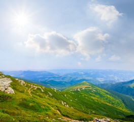 green mountain valley at the summer sunny day