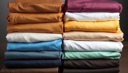 Stack of various natural fabrics. Natural textile background.
