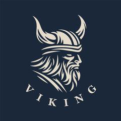 Obraz premium Nordic viking logo. Norse warrior icon. Horned barbarian helmet symbol. Norseman Odin emblem. Vector illustration.