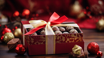 delicious chocolate in a Christmas scene. Giftbox