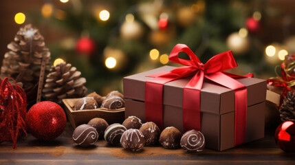 Obraz na płótnie Canvas delicious chocolate in a Christmas scene. Giftbox