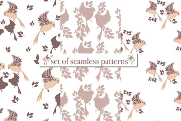 pattern with birds, set of seamless patterns