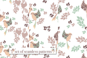 pattern with birds, set of seamless patterns