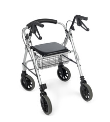 Aluminum rollator to support the walking of elderly and recovering people, isolated on a...
