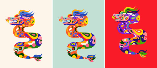 happy chinese new year 2024 vector design. symbol of 2024 year of the dragon. 2024 happy new year template. vector illustration with colorful dragon. calendar design