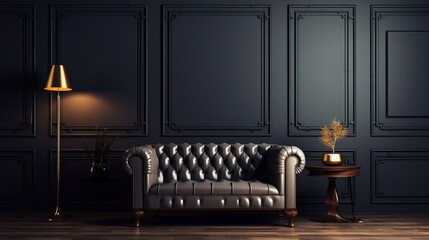 Modern interior design for home, office, furniture against the background of a dark classic wall