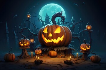 Enchanting Isometric 3D Pumpkin, A Whimsical Halloween Fantasy Background Generative AI