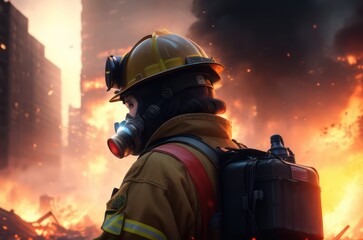 illustration rescue service A city destroyed by bombs, the effects of war. generative AI