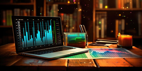 Business and office statistics data, numbers and reports. Sales, profit, cost, capital etc. Data analysis, data science concept. Photorealistic.