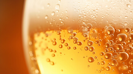 Pouring beer with bubble froth in glass, captured in a front view that features a wave curve shape. Close-up modern background of beer with bubbles in glass.

Generative AI