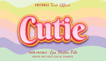 cutie 3d text effect design with colorfull background