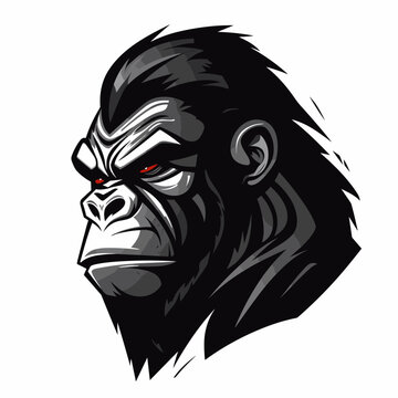 Esport gorilla vector logo on white background side view, gorilla icon, gorilla head, gorilla sticker