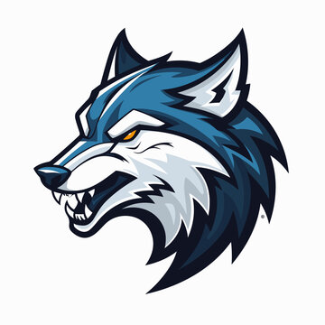 Esport wolf vector logo on white background side view, wolf icon, wolf head, wolf sticker