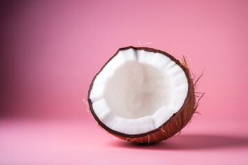 Coconut fruit on a solid color background. Isolated object in photo studio. Commercial shot with copyspace.
