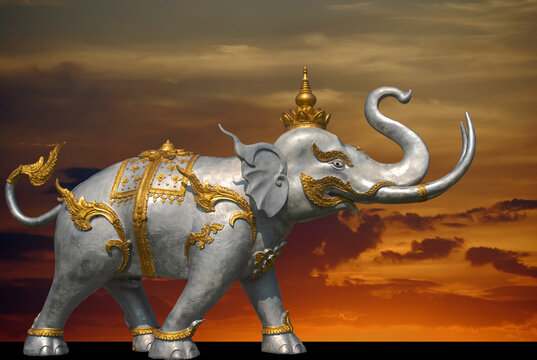 Stone elephant. Isolated from reflection background. - Powered by Adobe
