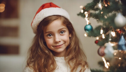 Cute christmas girl with copy space ai generated
