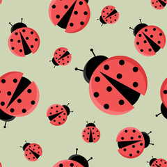 Cute Ladybug seamless pattern. Pretty color Ladybird vector endless background. Nature cartoon or Flat illustration with red dotted Beetle isolated on white. Summer spotted bug for Wallpaper, Wrapping
