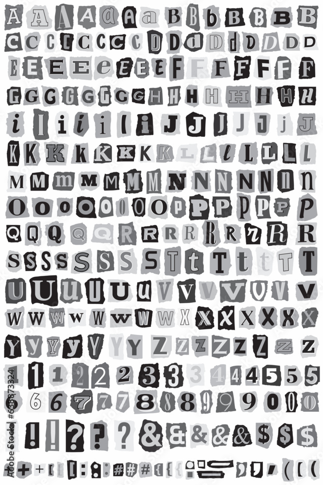 Fototapete ransom letters blackmail kidnapper collage paper cut out anonymous note font. blackmail letters, num