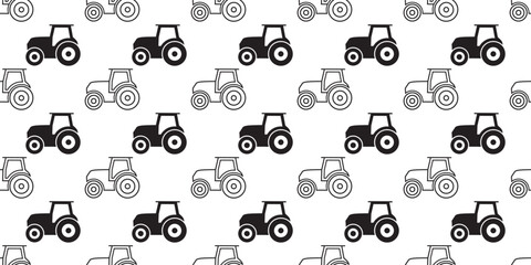 black white tractor seamless pattern