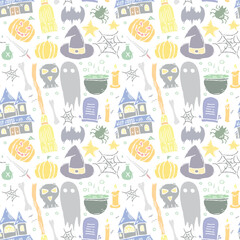 Seamless Halloween pattern. Doodle Halloween background