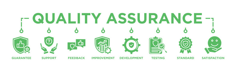 Quality assurance web icon vector illustration concept with icon of guarantee, support, feedback, improvement, development, testing, standard, satisfaction	