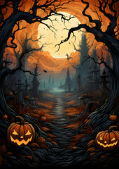 Fototapeta premium Invitation Halloween, Dive into the Shadows of All Hallows' Night with Our Spooky Invitations