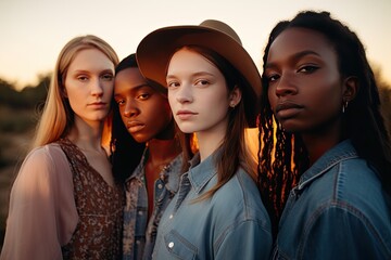 Obraz premium Young stylish people embody beauty and friendship in a stylish summer portrait.
