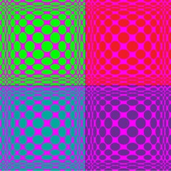 mod op art vector patterns with bright colors and circles