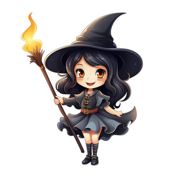 cute little witch on Halloween, clipart, costume