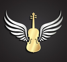 Fototapeta premium 3d golden silver winged violin