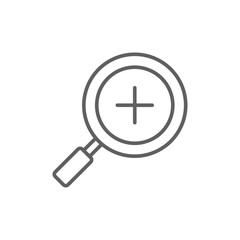 Zoom icon. Simple outline style. Magnify glass with add sign, find, focus, plus, positive, enlarge concept. Thin line symbol. Vector isolated on transparent background. Editable stroke SVG.