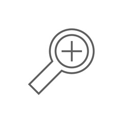 Zoom icon. Simple outline style. Magnify glass with add sign, find, focus, plus, positive, enlarge concept. Thin line symbol. Vector isolated on transparent background. Editable stroke SVG.