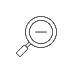 Zoom out icon. Simple outline style. Magnifying glass, find, minus, reduce, minimize, search concept. Thin line symbol. Vector isolated on transparent background. Editable stroke SVG.