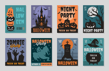 Halloween party set flyers colorful